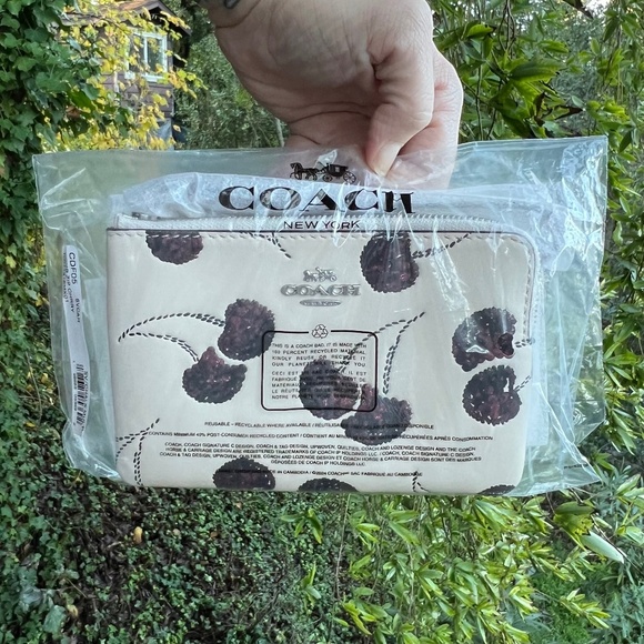 Coach Other - COACH Corner Zip Leather Wristlet With Cherry Print DCF05 NWT AUTHENTIC